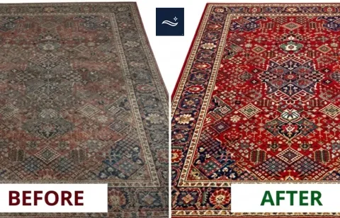 Before and after Persian rug natural dye restoration cleaning in Picacho Hills, Las Cruces NM