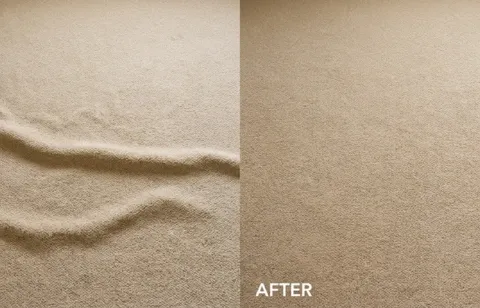 Before and after carpet stretching — water damage three rooms, Dona Ana NM