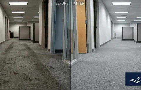 Before and after commercial carpet cleaning at an office building on Telshor Boulevard, Las Cruces NM