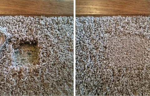 Before and after carpet patch and seam repair — rental property near NMSU, Las Cruces NM
