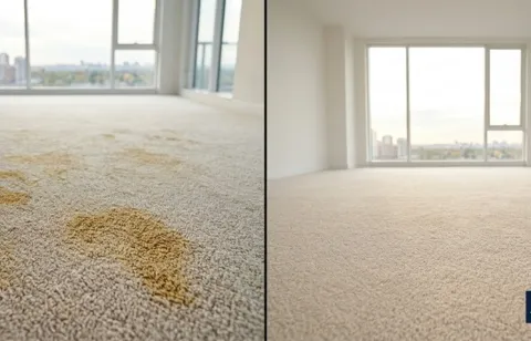 Before and after move out carpet cleaning cat stains — Near NMSU South Campus, Las Cruces NM — full deposit returned