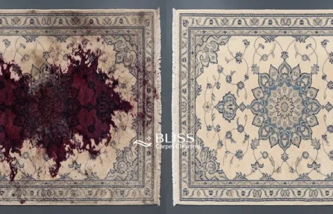 Before and after red wine stain removal on an area rug in Sonoma Ranch, Las Cruces NM