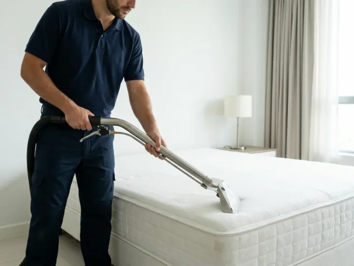 Bliss Carpet Cleaning technician performing professional mattress cleaning in Las Cruces NM