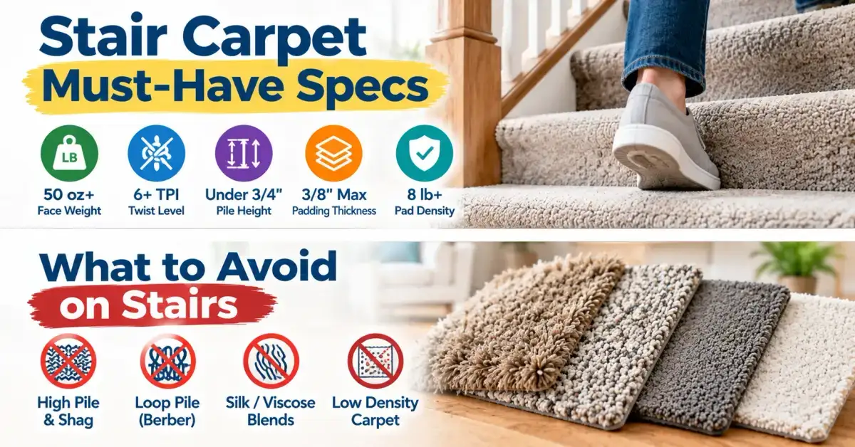 Stair carpet specs and what to avoid on stairs