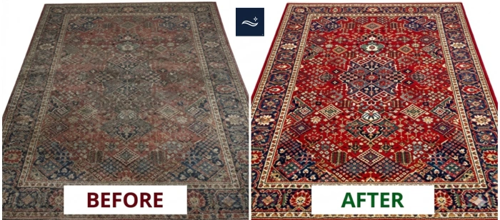 Before and after Persian rug natural dye restoration cleaning Picacho Hills Las Cruces NM