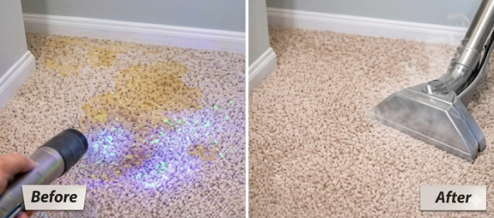 Before and after cat urine carpet pad replacement rental property Dona Ana NM