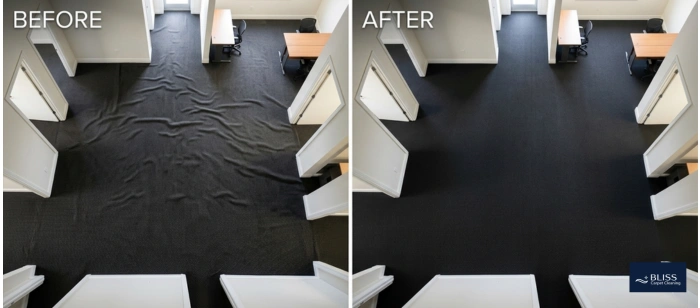 Before and after commercial corridor carpet stretching Mesilla Valley Business Park Las Cruces NM