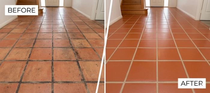 Before and after entryway tile grout cleaning rental property Dona Ana NM