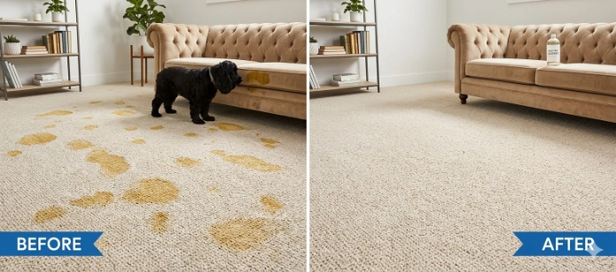 Before and after pet urine carpet cleaning two senior dogs Old Mesilla Plaza Mesilla NM