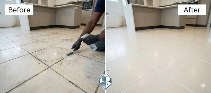Before and after tile and grout cleaning kitchen bathroom Sonoma Ranch Las Cruces NM
