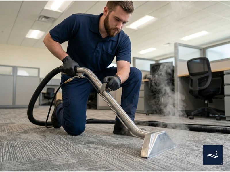 Bliss carpet cleaning team member cleaning commercial office carpet
