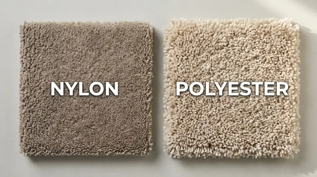 Nylon vs Polyester Carpet 2 Nylon and polyester carpet samples side by side